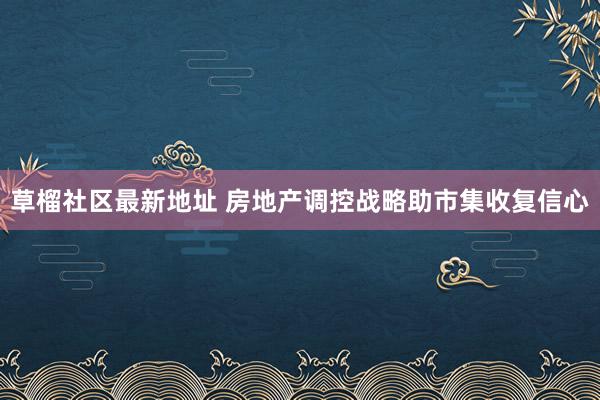 草榴社区最新地址 房地产调控战略助市集收复信心