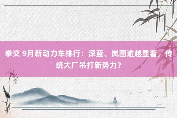 拳交 9月新动力车排行：深蓝、岚图逾越显着，传统大厂吊打新势力？