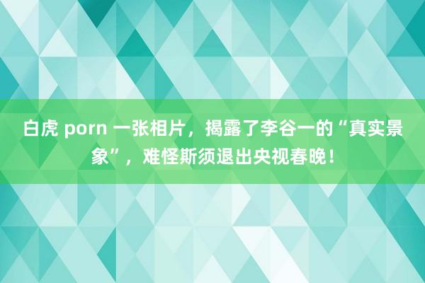 白虎 porn 一张相片，揭露了李谷一的“真实景象”，难怪斯须退出央视春晚！