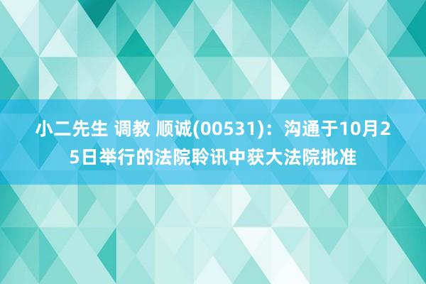 小二先生 调教 顺诚(00531)：沟通于10月25日举行的法院聆讯中获大法院批准