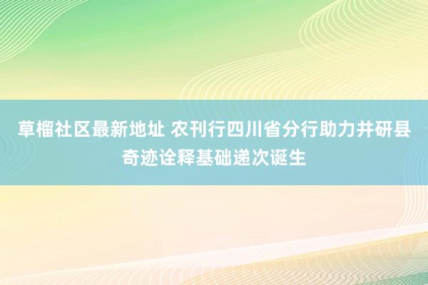 草榴社区最新地址 农刊行四川省分行助力井研县奇迹诠释基础递次诞生