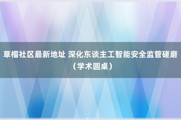 草榴社区最新地址 深化东谈主工智能安全监管磋磨（学术圆桌）