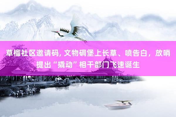 草榴社区邀请码， 文物碉堡上长草、喷告白，放哨提出“撬动”相干部门飞速诞生