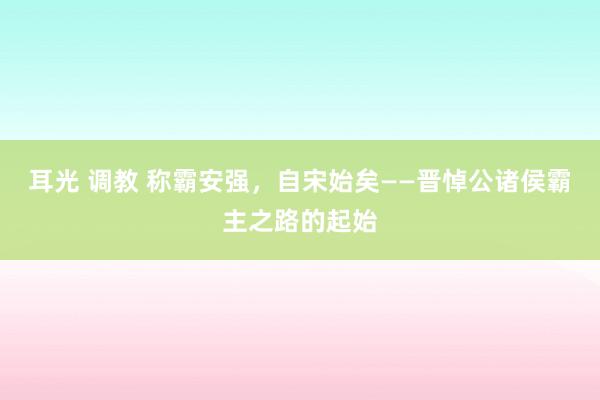 耳光 调教 称霸安强，自宋始矣——晋悼公诸侯霸主之路的起始