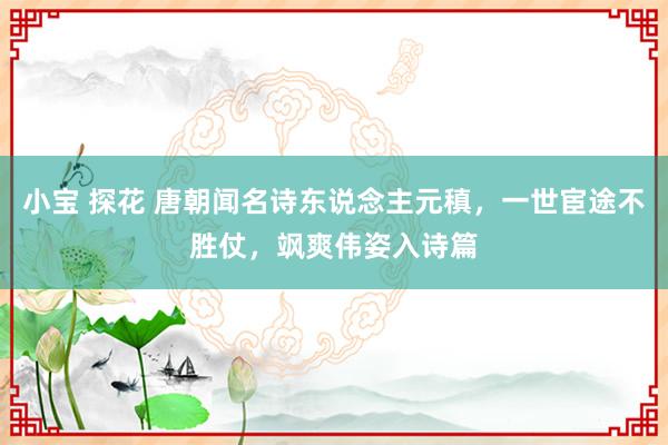 小宝 探花 唐朝闻名诗东说念主元稹，一世宦途不胜仗，飒爽伟姿入诗篇