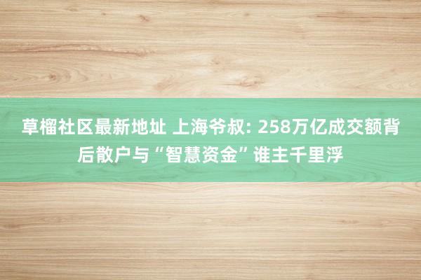 草榴社区最新地址 上海爷叔: 258万亿成交额背后散户与“智慧资金”谁主千里浮